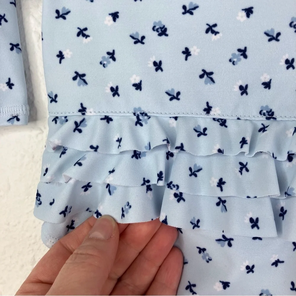 NWT Janie and Jack rash guard swimsuit beau blue floral w/ ruffles 0-3 months‎